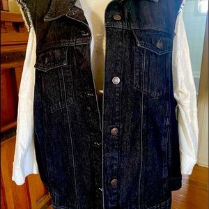 White Birch Black denim fringe vest.